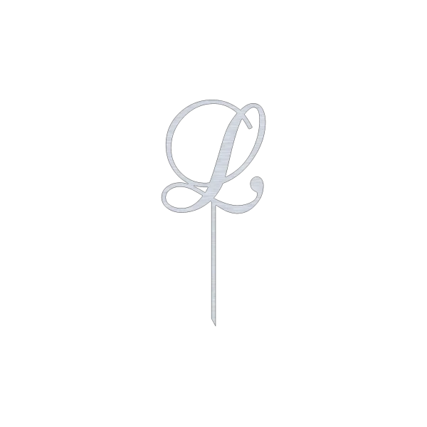 L Monogram Letter Swirl Script Cut Out Shape Cake Topper with a sleek, metallic design in aluminum. Perfect for weddings, birthdays, and special occasions.